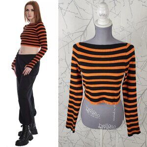 Banned Orange Stripe Ribbed Knit Crop Top